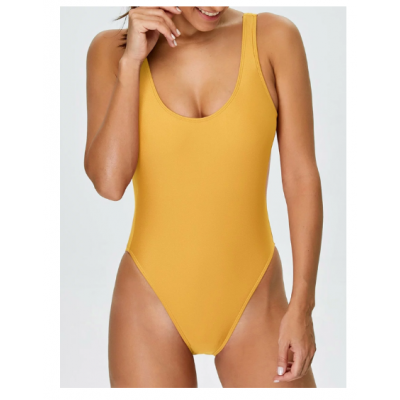 Open Back High Cut Bathing Suit - Yellow